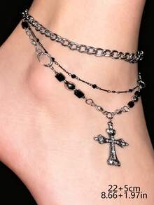 1 件灰色仿珍珠十字架项链，时尚奢华多色铜链，哥特风格，适合男女、派对和日常穿着 - 彩色 - 查看 12