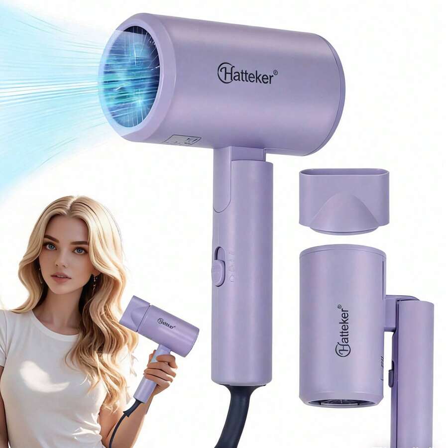 Hatteker 1pc Foldable Portable Hair Dryer With EU Plug - EU F Type Plug(220-240V) - View 1