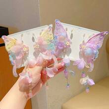 Chinese Style Butterfly & Flower Tassel Hairpin, Elegant Hanfu Hair Accessory, Suitable For Cosplay, Photography And Styling, Claw Clips,Summer,Holiday,Travel - Pink - View 3