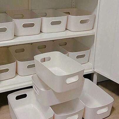 10pcs/6pcs/3pcs Cabinet Storage Baskets, Durable & Fashionable Organizer Bins For Cabinet, Kitchen, Bathroom, Desk, Makeup & Miscellaneous Items, Portable Multi-Purpose Plastic Storage Baskets, Solid Color