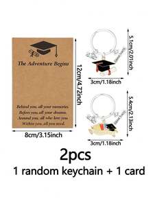 2026届毕业季钥匙扣套装（6件），包含毕业帽钥匙扣和贺卡，金属合金毕业纪念挂件，庆祝毕业，2026届毕业生，毕业礼物，背包挂件 - 多色 - 查看 11