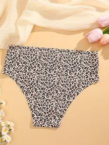 FINETOO 1pc Solid Color & Leopard Print High Waist Seamless Casual Minimalist Women's Panty - Multicolor - View 4