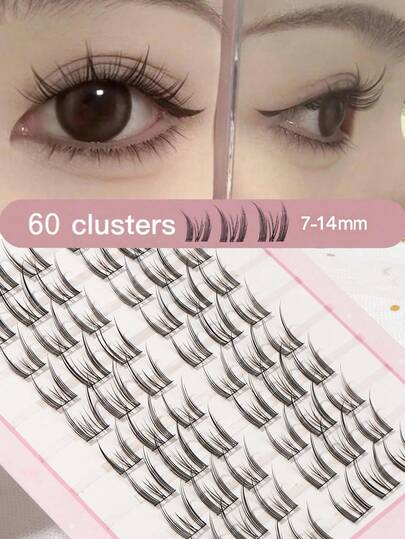 60pcs Cartoon Cat Ear False Eyelashes - Natural Cute Cat Eye Makeup Effect, Curled Individual Lashes, Slim Long Lashes, Cartoon Style Long Lashes, Suitable For Beginners To Use At Home, Super Thick False Lashes, Suitable For All Occasions, Weddings, Parties, Can Be DIY.