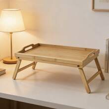 Esta mesa de centro de bambú plegable, portátil y multifuncional no requiere ensamblaje y es perfecta para salas de tatami, balcones y oficinas. - Amarillo Mostaza - Ver 2