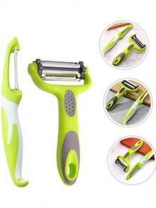 1个三合一旋转削皮器，不锈钢刀片，适用于土豆、苹果、蔬菜，包含I型和Y型削皮器，带切丝功能 - 彩色 - 查看 3