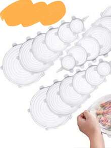 Bộ 6 nắp đậy thực phẩm bằng silicon tái sử dụng, phù hợp với nhiều kích cỡ hộp đựng, nắp silicon đa chức năng, có thể giặt, kín hơi mềm mại, đáp ứng nhu cầu bảo quản thực phẩm. Phụ kiện nhà bếp, thích hợp cho cắm trại, dã ngoại, du lịch, dễ mang theo, quà tặng thiết thực. - Nhiều màu - Xem 1