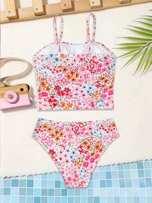 Tween Girls' Tankini Set, Digital Ocean Creature Print Knit Fabric, Adjustable Spaghetti Strap, Modest Two Pieces Swimsuit, Suitable For Summer Swimming And Beach, Fashionable - Multicolor - View 2