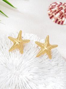 1 par de pendientes con forma de estrella de mar, versátiles y de moda, adecuados para un estilo casual de vacaciones y playa - Amarillo Oro - Ver 4