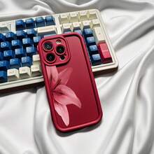 1pc Minimalist Chic Large Fuchsia Flower Design, Fashionable Elegant Soft Phone Case With Matte Black Lens Frame And Stepped Protection, Compatible With Apple/Note/Honor/,International Version, Not The Domestic Version - Red - View 5