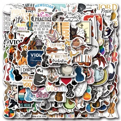 小提琴贴纸 125张装 | 酷炫彩色涂鸦贴纸，美观大方，高品质贴纸，适用于剪贴簿、日记本、笔记本电脑、保险杠、滑板、水瓶、行李箱、装饰纸、冰箱、汽车、计划本、奖励贴纸