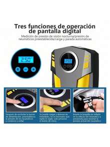12V Portable Tire Inflator With Digital Display, LED Light And Automatic Stop For Cars And Bicycles - Wired - View 3