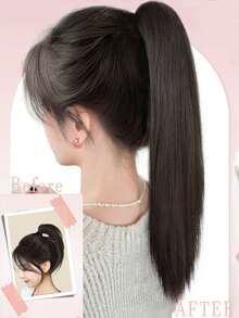 Peluca con diadema de 23 pulgadas de largo, banda elástica de cabello natural y esponjoso, peluca con coleta alta - Multicolor - Ver 6