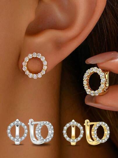 1 Đôi bông tai bạc 925 đính đá Cubic Zirconia, món quà trang sức thanh lịch dành cho phái nữ, phù hợp để đeo hàng ngày và trong ngày Valentine.