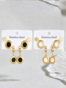 1 Set de Aretes Geométricos Ovalados de Acero Inoxidable, Uso Versátil Diario para Mujeres - multicolor - Ver 3