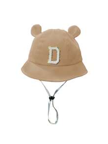 1pc Baby Cute Ear Design Bucket Hat, Kids Letter Print Sun Hat, Casual Adjustable Windproof Strap, Suitable For Outdoor Beach Sun Protection - Khaki - View 7