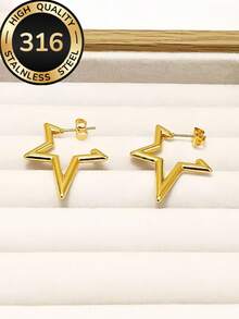 2 Pairs Of High-Quality Hollow Star Earrings, 316 Stainless Steel Non-Fading And Hypoallergenic, 18K Gold Plated Anti-Fading, Minimalist And Comfortable Multi-Purpose, Personalized Design, Fashion Accessory For Women, Suitable For Daily Wear Or Parties, Elegant Gift Choice - Hollow Star Earrings - View 10