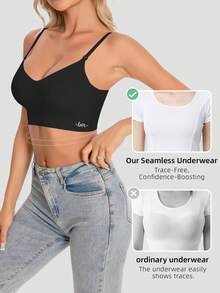 2pcs/Set Women's Seamless Low Back Strapless Bra, Convertible Strap Bra Tank Top, Lightweight Breathable Casual A/B Cup - Multicolor - View 6