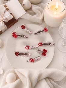 8件套波点心形鸭嘴夹、红色蝴蝶结发夹、多功能刘海夹，适合女孩 - 紅色 - 查看 2