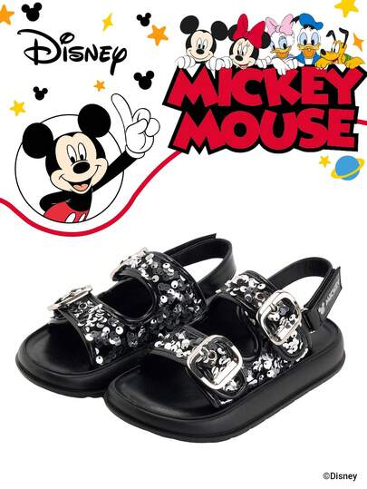  Sản phẩm hợp tác chính thức với Mickey Mouse | Sandal đế bằng kiểu chiến binh Disney dành cho trẻ em với chi tiết nơ, giày quai ngang mùa hè.