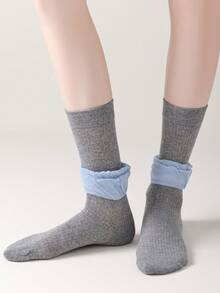 3 Pairs Women's Solid Color Mid-Calf Socks, Comfortable Versatile Breathable Moisture-Wicking - Multicolor - View 4