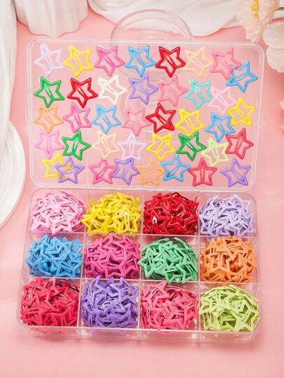 30/60/90 piezas Accesorios para el cabello de niña con estrellas de colores aleatorios, simples y lindos, con superficie brillante. Incluye pasadores BB, pasadores laterales, horquillas y pasadores para flequillo y cabello suelto, adecuados para niñas. Para uso diario