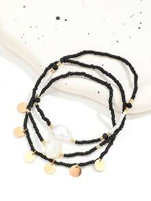 波西米亚贝壳珍珠串珠脚链套装，适合夏季海滩度假佩戴，礼品 - 彩色 - 查看 3