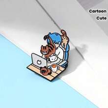 Creative Cartoon Characters And Cute Cat Elements Metal Badges - Daily Style Enamel Buttons In Front Of The Computer - Colorful Alloy Brooch, Suitable For Clothing, Backpacks, And Jeans - 彩色 - 查看 2