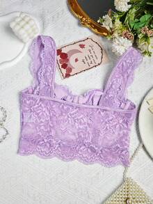 Top corto con volantes de encaje púrpura transparente para uso en fiestas - Morado - Ver 11