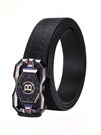 Men's Crocodile Pattern Genuine Leather Belt, Luxury Embossed Design, Buckle, Ideal For Business Events & Important Meetings