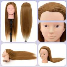 24 Inch Makeup Mannequin Head With Straight Synthetic Hair With Desktop Stand, For Cosmetology Training, Eyelash Extensions Practice, Professional Hairdressing Gift - View 8