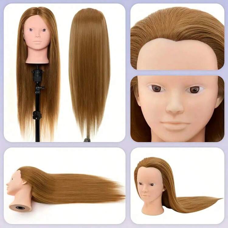 24英寸化妆模特头，直发合成纤维，带桌面支架，适用于美容培训、睫毛嫁接练习，专业美发礼品 - 查看 8