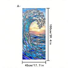 1/3pcs Ocean Style Static Cling Frosted Window Film. Wave Sunrise And Jellyfish Pattern. Decorative Privacy Window Sticker, Removable Sunshade Suitable For Living Room, Bedroom And Bathroom Glass Doors And Windows. - Multicolor - View 15
