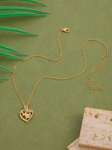 1pc Letter "Mama/Mom" Heart Pendant Necklace, Gold Color With Rhinestones, Fashion Women Necklace, Mother's Day/Holiday Gift - Style 2 - View 5