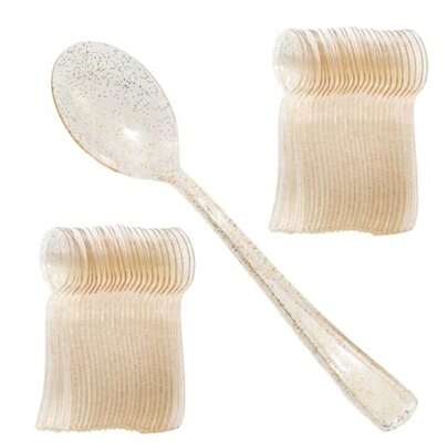 50 Pcs Gold Glitter Plastic Spoons 6.8 Inch Disposable Spoons Gold Glitter Plastic Serving Utensils For Party Wedding Dinner