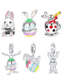 Silver Plated Easter Rabbit Charms For Bracelets Cute Bunny Egg Silver Pendant DIY Jewelry Making Necklace Gift - Silver - View 11