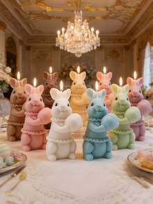 3D复活节兔子抱蛋硅胶模具，可重复使用，DIY模具，适用于制作大豆蜡香薰蜡烛、树脂皂等复活节工艺品 - A-白色 - 查看 6