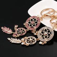 Shiny Crystal Dream Catcher Keychain, Rhinestone Sparkling Keychain, Charm Car/Bag Accessory - Gold - View 3