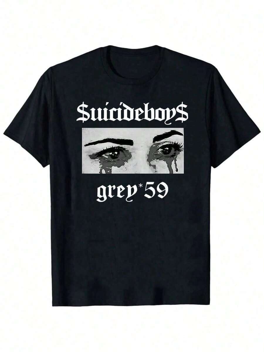 1 PcsSuicideboy Men's Graphic T-Shirt - Black Casual Streetwear Tee,Tear-Effect Face Design, Round Neck Short Sleeve Summer Top, Machine Washable, Suicideboy Era Tour Graphics Print T-Shirts For Men Shirt Tops Harajuku Hip Hop Rock Style T Shirts Unisex Fashion Regular Size Street T Shirt210g 100% Cotton,The Patterns Are All Printed. Unisex. - Black 6 - View 1
