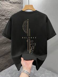 男士时尚印花宽松短袖T恤一件装 | 精致设计 | 夏季必备 | 易于搭配，展现您的风格 - 黑色 - 查看 3