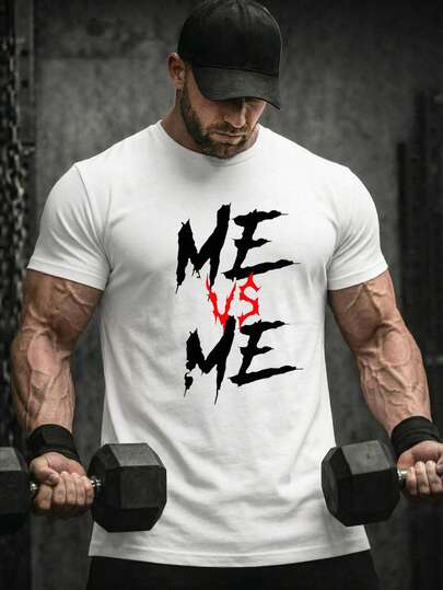 男士时尚字母印花短袖T恤，适合夏季健身、运动、骑行、跑步等场合。