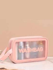 1个或3个/套 大容量PVC防水便携化妆包，波西米亚风格，居家、旅行、学习用品、派对礼物、秋/圣诞装饰化妆品收纳包、洗漱包、节日礼物、旅行收纳方案 - 粉色 - 查看 2