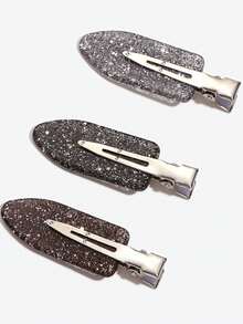 3件套优雅闪亮醋酸纤维无缝刘海夹，精致发饰 - 灰色 - 查看 2