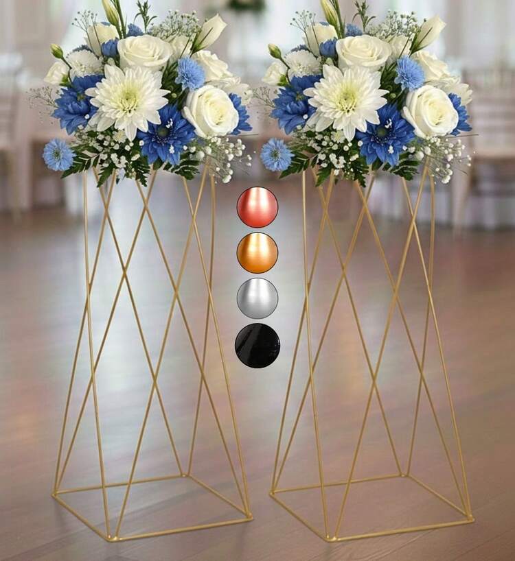 2 Porta arranjo Vaso Dourado Coluna Quadrado Armação Decoração de Festa Grande 40cm - dourado - Visão 1