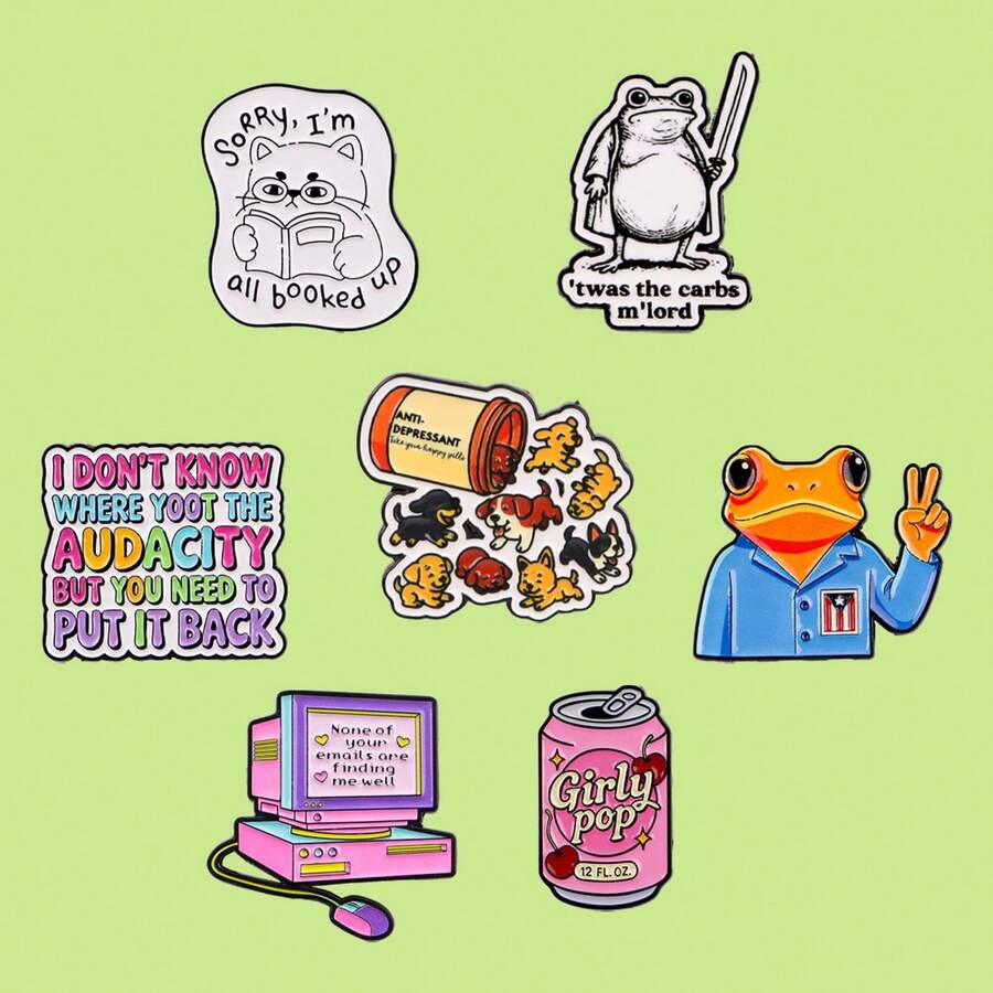 Happy Pill Dog Cute Animals Frog Cat Quotes Enamel Pins Girly Soda Can Brooch Lapel Pin Badge On Backpack Clothing Accessories Fashion Jewelry Friends Gifts - Black - View 1