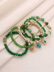 5pcs Bohemian Elegant Luxury Handmade Beaded Shell, Starfish, Crystal Turtle Pendant Elastic Stacking Bracelet Set, Suitable For Women, Beach, Party, Banquet, Perfect Gift, Casual Everyday Wear - Multicolor - View 6