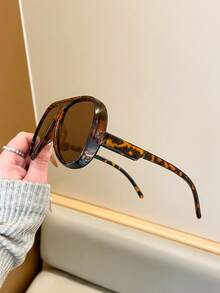 1 pieza Gafas de mujer con estampado de leopardo de plástico, diseño retro moderno, adecuado para fotografía callejera, uso diario, vacaciones y otras ocasiones - Multicolor - Ver 2