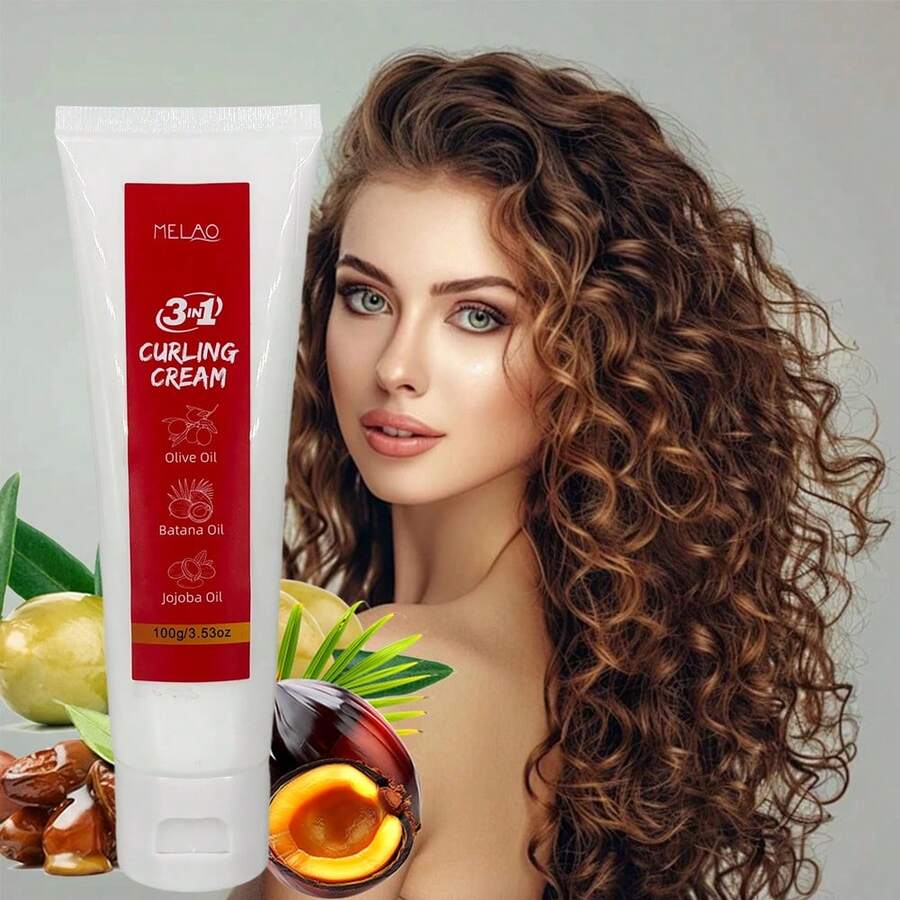 MELAO 3-In-1 Curling Cream With Olive, Batana & Jojoba Oils – 100g For Defined, Frizz-Free Curls | Natural Hair Styling & Hydration - Cream - View 1