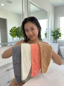 Khăn quấn tóc bằng sợi microfiber siêu thấm hút - Nhanh khô, cực mềm, vải dệt kim 100% polyester, 60g/m², chỉ giặt tay, chủ đề không gian, phong cách hiện đại, chăm sóc nhẹ nhàng cho tóc xoăn/tóc hư tổn, phụ kiện phòng tắm màu trơn - Nhiều màu - Xem 3