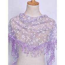 1pc 2026 New Floral Lace Scarf & Headscarf Set For Women, Lightweight & Breathable, Suitable For Weddings, Parties And Formal Events - Solid Color - View 9