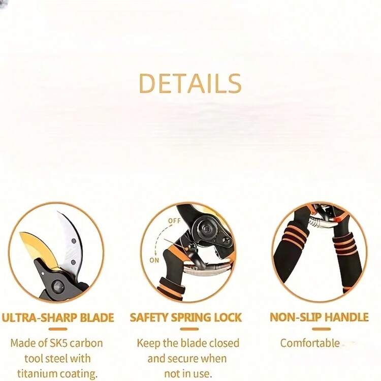 8.5英寸专业钛合金旁路修枝剪 - 超锋利优质园艺剪刀，手持式花园绿篱修剪器 - 重型园艺工具 - B - 查看 4